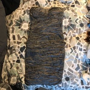 Strapless bodycon metallic grey dress